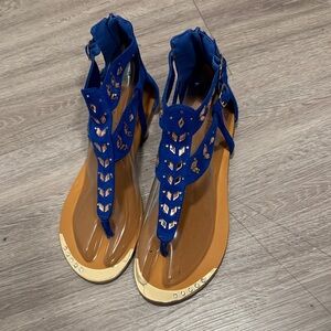 Source Unknown Blue and Tan Cut-Out Sandals